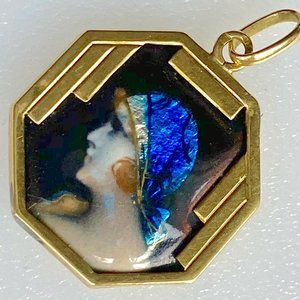 **SOLD*Rare 1930s 18k Hand Painted Limoges Pendant